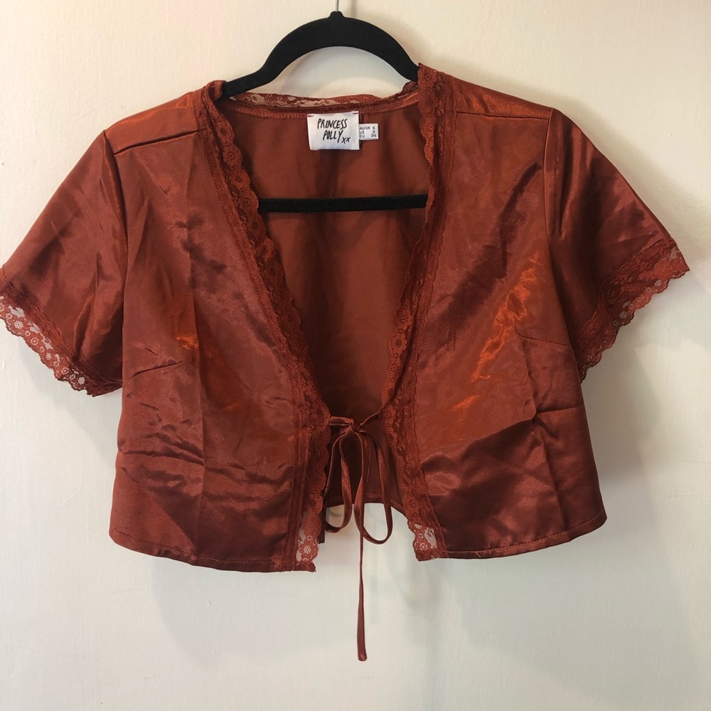 Princess Polly Vintage Tie Up Top in Rust